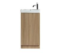 FNX Bathrooms Fluted Mini Cloakroom Vanity Unit With Basin Floor Standing Soft Close Door Integrated Storage - Country Oak