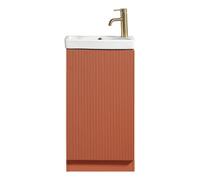 FNX Bathrooms Fluted Mini Cloakroom Vanity Unit With Basin Floor Standing Soft Close Door Integrated Storage - Bruciata Orange
