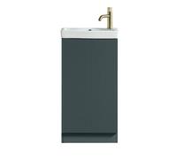 FNX Bathrooms Fluted Mini Cloakroom Vanity Unit With Basin Floor Standing Soft Close Door Integrated Storage - Smoked Sage