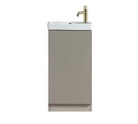 FNX Bathrooms Fluted Mini Cloakroom Vanity Unit With Basin Floor Standing Soft Close Door Integrated Storage - Soft Coffee