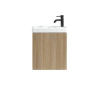 FNX Bathrooms Fluted Mini Cloakroom Vanity Unit With Basin Wall Hung Soft Close Door Integrated Storage - Country Oak