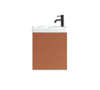 FNX Bathrooms Fluted Mini Cloakroom Vanity Unit With Basin Wall Hung Soft Close Door Integrated Storage - Bruciata Orange