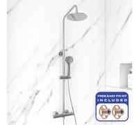FNX Bathrooms Fnx Chrome Modern Exposed Thermostatic Mixer Shower Kit With Round Overhead & Handheld