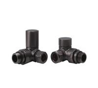 FNX Bathrooms Fnx Modern Brushed Gunmetal Round Corner Manual Radiator Valve Set - 15mm Pipe X 1/2" Bsp