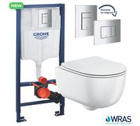FNX Bathrooms Grohe 1.13M Concealed Frame Cistern Set & Bubly Bathrooms™ Rimless D Shape Wall Hung Toilet 2.0 - Hidden Fixation