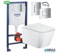 FNX Bathrooms Grohe 1.13M Concealed Frame Cistern Set & Bubly Bathrooms™ Rimless Square Wall Hung Toilet 2.0 - Hidden Fixation