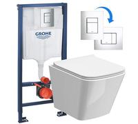 FNX Bathrooms Grohe & Bubly Bathrooms Wall Hung Rimless Toilet Set With Concealed Cistern & Soft-Close Seat