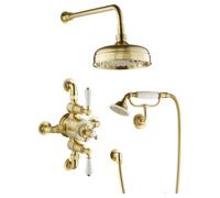 FNX Bathrooms Heritage 2 Outlet Exposed Thermostatic Shower Valve Shower Kit Brass Brushed Brass