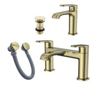 FNX Bathrooms Lunaris Brushed Brass Bath Filler & Mini Mono Basin Mixer Tap Set With Matching Wastes