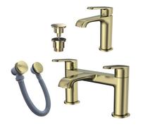 FNX Bathrooms Lunaris Brushed Brass Bath & Mono Basin Mixer Tap Set With Coordinated Wastes, Modern Gold Finish For Uk Bathrooms