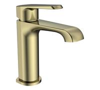 FNX Bathrooms Lunaris Brushed Brass Mini Mono Basin Mixer Tap, Compact Deck Mounted Design For Modern Bathrooms