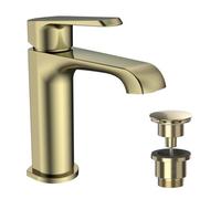 FNX Bathrooms Lunaris Brushed Brass Mini Mono Basin Mixer Tap With Universal Waste - Deck Mounted