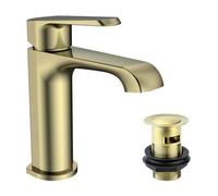FNX Bathrooms Lunaris Brushed Brass Mono Basin Mixer Tap & Slotted Waste Kit, Single Lever, Deck Mounted