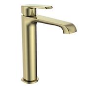 FNX Bathrooms Lunaris Brushed Brass Tall Mono Basin Mixer Tap - Elegant Deck Mounted For Countertop Basins