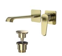 FNX Bathrooms Lunaris Brushed Brass Wall-Mounted Basin Mixer Tap & Universal Waste Set - Modern & Easy Install
