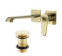 FNX Bathrooms Lunaris Brushed Brass Wall-Mounted Basin Mixer Tap With Unslotted Waste