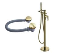 FNX Bathrooms Lunaris Luxury Brushed Brass Freestanding Bath Shower Mixer Tap & Waste Set