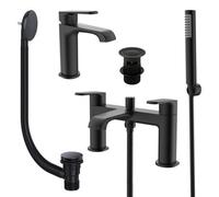 FNX Bathrooms Lunaris Matt Black Bath Shower & Mono Basin Mixer Tap Set With Wastes