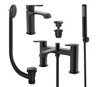FNX Bathrooms Lunaris Matt Black Bathroom Tap Set: Bath Shower Mixer, Mono Basin Mixer, And Matching Wastes For Modern Diy Renovation