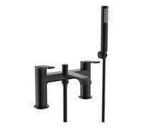 Fnx Bathrooms Lunaris Matt Black Deck Mounted Bath Shower Mixer Tap With Handset - Contemporary Design