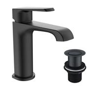 FNX Bathrooms Lunaris Matt Black Mini Mono Basin Mixer Tap, Deck Mounted With Unslotted Waste