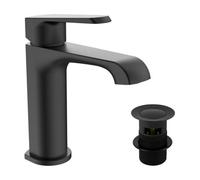 FNX Bathrooms Lunaris Matt Black Mono Basin Mixer Tap With Slotted Waste - Deck Mounted, Ceramic Cartridge