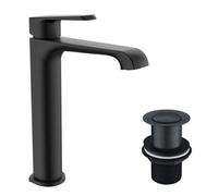 FNX Bathrooms Lunaris Matt Black Tall Mono Basin Mixer Tap With Unslotted Waste - Perfect For Countertop Basins