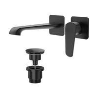 FNX Bathrooms Lunaris Matt Black Wall Mounted Basin Mixer Tap With Universal Waste & 35mm Ceramic Cartridge