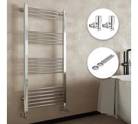 FNX Bathrooms Luxurious Chrome Straight Heated Towel Rail Radiator 600X1800mm Complete With Angled Valves & Matching Pipe Covers