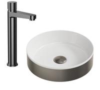 FNX Bathrooms Luxurious Gunmetal Fluted Countertop Basin With Tall Mixer Tap & Matching Click-Clack Waste
