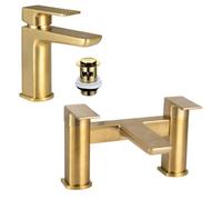 FNX Bathrooms Luxury Curve Brushed Brass Basin & Bath Filler Bathroom Tap Pack