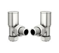 FNX Bathrooms Manual Angled Radiator Valves 15mm X 1/2" Bsp - Round Brushed Nickel Pair For Radiators & Towel Rails