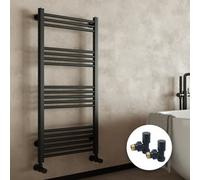 FNX Bathrooms Matt Black Bathroom Straight Heated Towel Rail Radiator 400 X 1800 & Angled Manual Valves