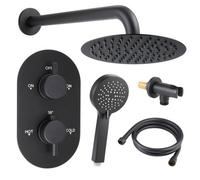 FNX Bathrooms Matt Black Round Concealed Thermostatic Shower Valve Rainfall Set