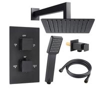 FNX Bathrooms Matt Black Square Concealed Thermostatic Shower Valve Rainfall Set