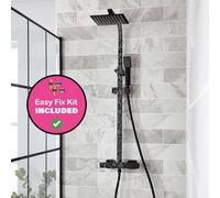 FNX Bathrooms Matt Black Square Overhead Thermostatic Rigid Riser Shower Kit Adjustable Height