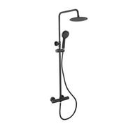 FNX Bathrooms Matt Black Thermostatic Shower Kit With Round Overhead & Adjustable Rigid Riser