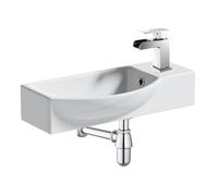 FNX Bathrooms Modern 460mm Wall-Hung Cloakroom Basin & Chrome Waterfall Tap Kit With Waste & Bottle Trap