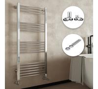FNX Bathrooms Modern Chrome Straight Heated Towel Rail Radiator 1600X600mm With Corner Valves & Pipe Covers