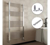 FNX Bathrooms Modern Chrome Straight Heated Towel Rail Radiator, 500X1600mm, With Thermostatic Valves & Matching Pipe Covers For Bathrooms