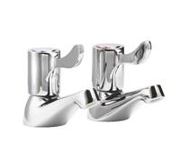 FNX Bathrooms Modern Lever Action Basin Sink Taps Pair Bathroom 1/2" Hot & Cold Chrome Metal