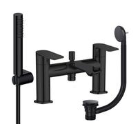 FNX Bathrooms Modern Matt Black Blade Bath Shower Mixer Tap With Bath Waste - Solid Brass Bath Mounted