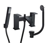 FNX Bathrooms Modern Matt Black Waterfall Bathroom Bath Shower Mixer Tap With Handset And Matching Waste - Bath Mounted