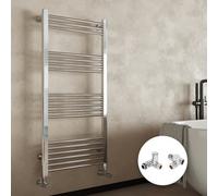 FNX Bathrooms Polished Chrome Heated Towel Rail Radiator 300X1200mm With Dual Fuel Manual Corner Valves