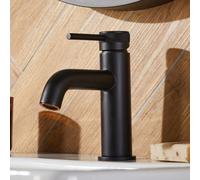 FNX Bathrooms Ravello Matt Black Basin Mixer Tap With Peg Lever & Waste - Modern Brass Design