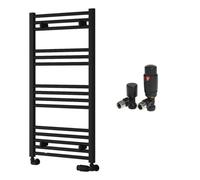 FNX Bathrooms Reina Capo Flat Black Bathroom Heated Towel Rail 1000 X 500mm With Trv Angled Valves - Stylish Mild Steel Ladder Radiator
