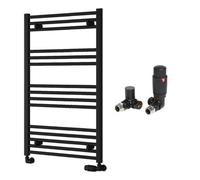 FNX Bathrooms Reina Capo Flat Black Bathroom Heated Towel Rail 1000 X 600mm With Trv Corner Valves - Stylish Mild Steel Ladder Radiator