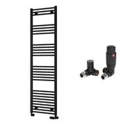 FNX Bathrooms Reina Capo Flat Black Bathroom Heated Towel Rail 1600 X 500mm With Trv Corner Valves - Stylish Mild Steel Ladder Radiator