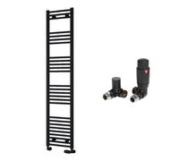 FNX Bathrooms Reina Capo Flat Black Bathroom Heated Towel Rail 1800 X 400mm With Trv Corner Valves - Stylish Mild Steel Ladder Radiator