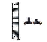 FNX Bathrooms Reina Capo Flat Black Bathroom Heated Towel Rail 1800 X 600mm With Dual Fuel Manual Valves - Stylish Mild Steel Ladder Radiator